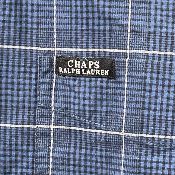 Chaps Ralph Lauren Shirt Mens‎ Medium Blue  Plaid Button Down VTG Cotton Casual - Picture 5 of 15